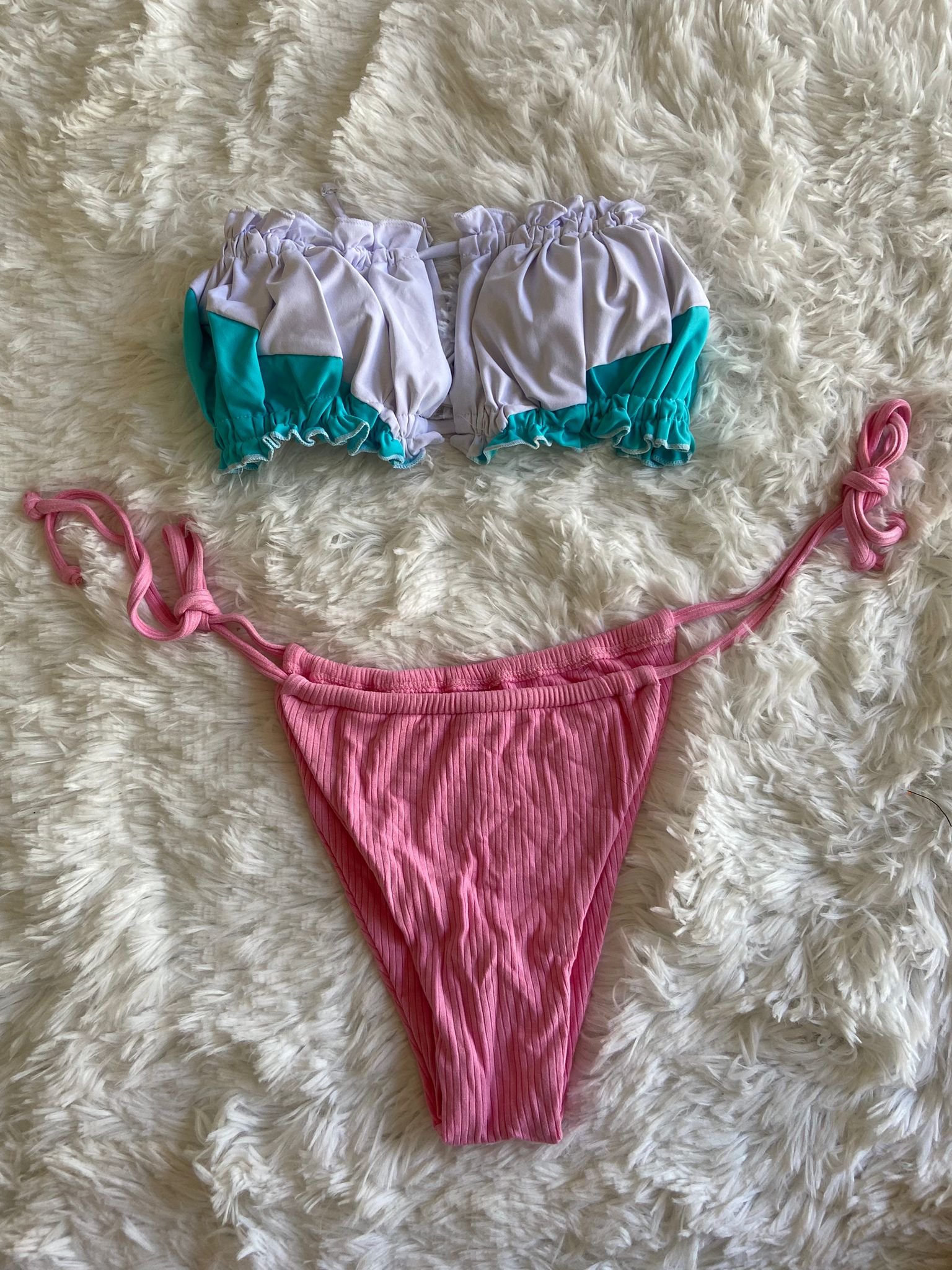 Bikini Malla Inferior Rosa Superior Blanco Y Celeste Saldos Vip