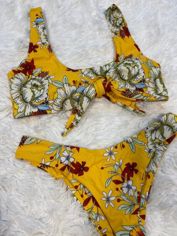 Bikini Malla Amarilla Con Flores Atada Arriba Saldos Vip Tienda Virtual